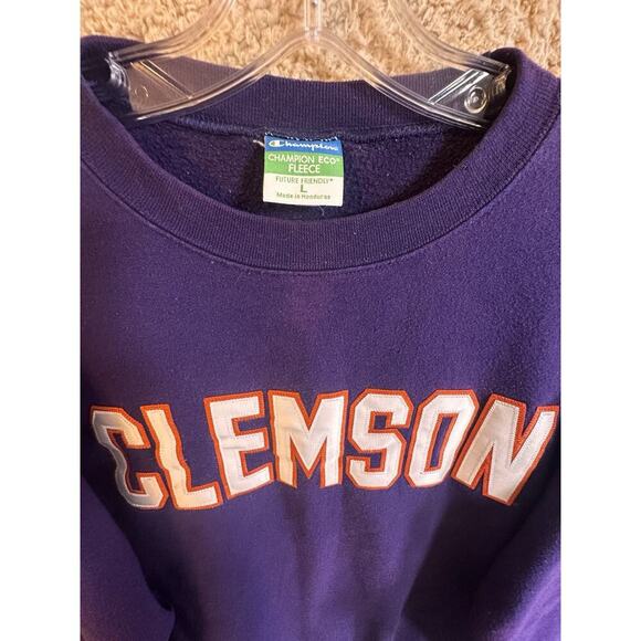 Vtg Clemson Tigers Champion Applique Letters Purple Crewneck Sweatshirt Sz L Y2K - Picture 15 of 16